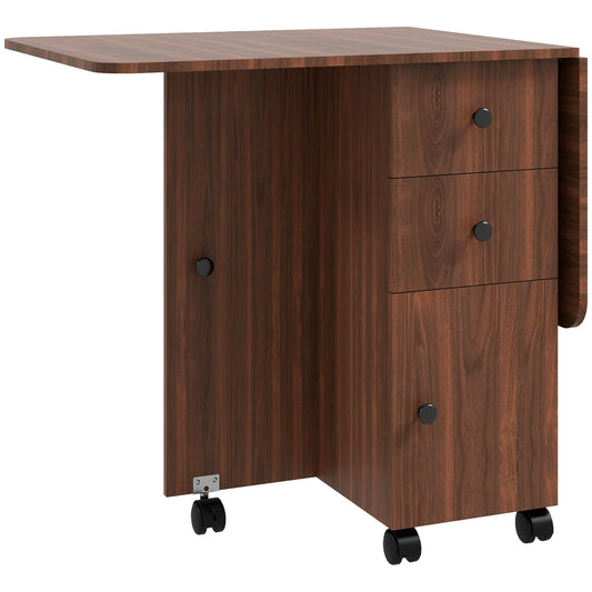 Photo of HOMCOM Multi-Storage Six-Person Drop Leaf Dining Table -  Distressed Brown in Brown colour on a white background