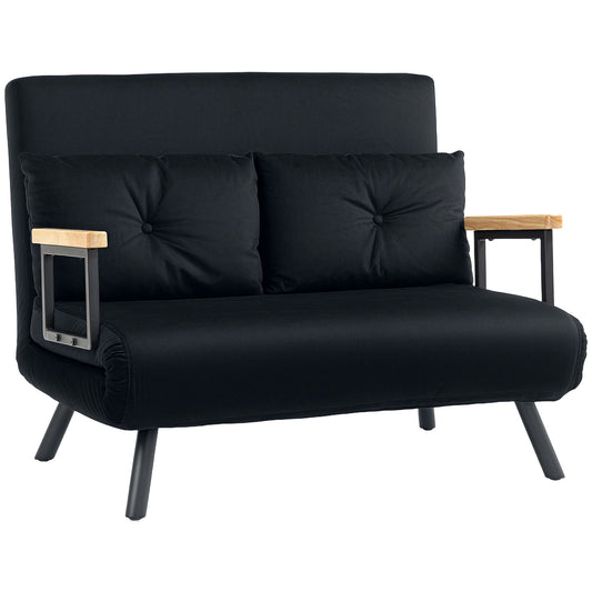 Photo of HOMCOM 4-in-1 Velvet-Feel Double Sofa Bed, with Pillows - Black in Black colour on a white background