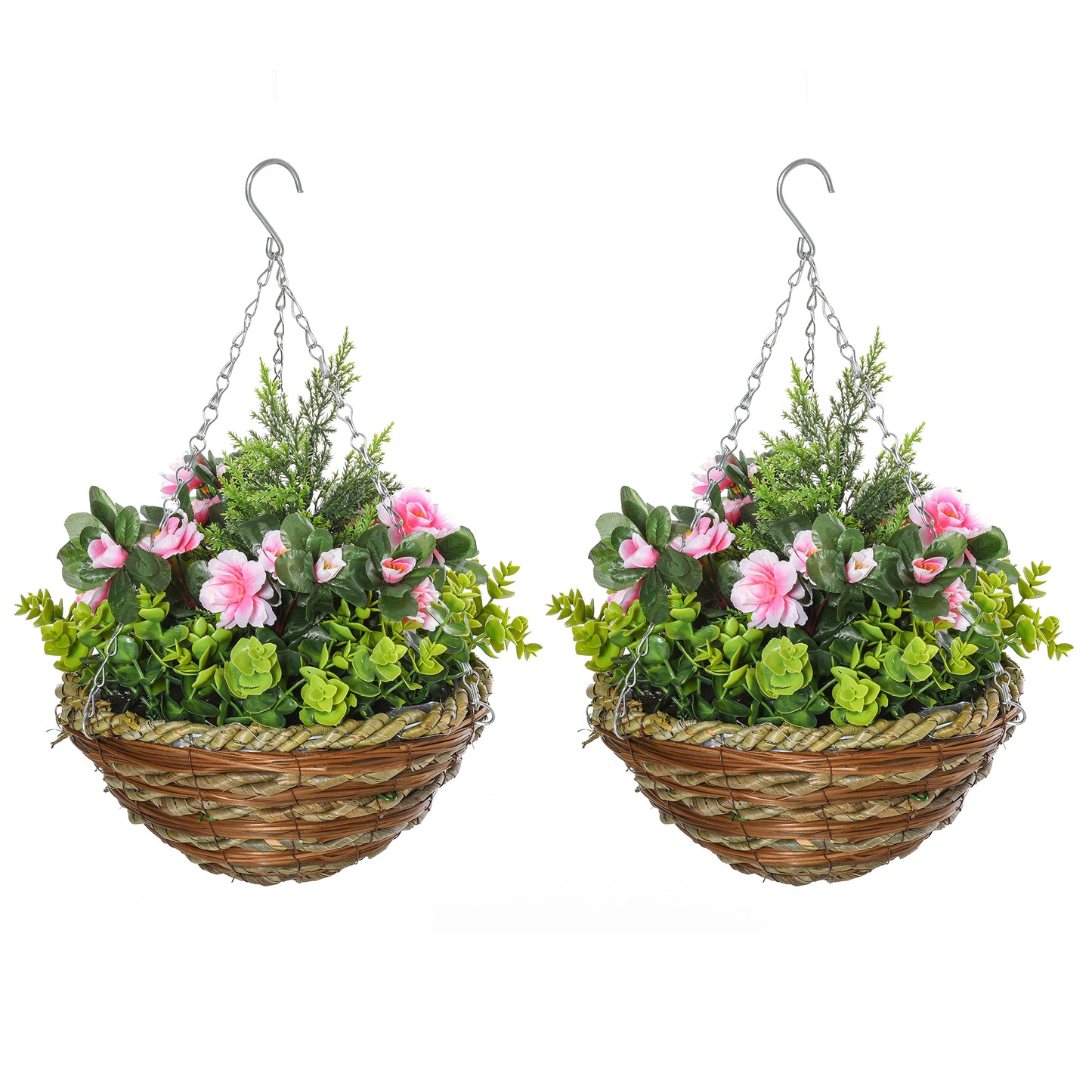 Photo of Outsunny Set of Two Hanging Lisianthus Flower Pots - Pink/Green in Pink/Green colour on a white background