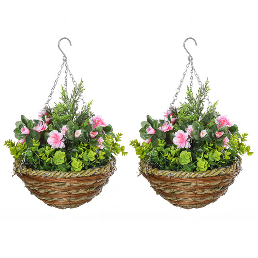 Photo of Outsunny Set of Two Hanging Lisianthus Flower Pots - Pink/Green in Pink/Green colour on a white background