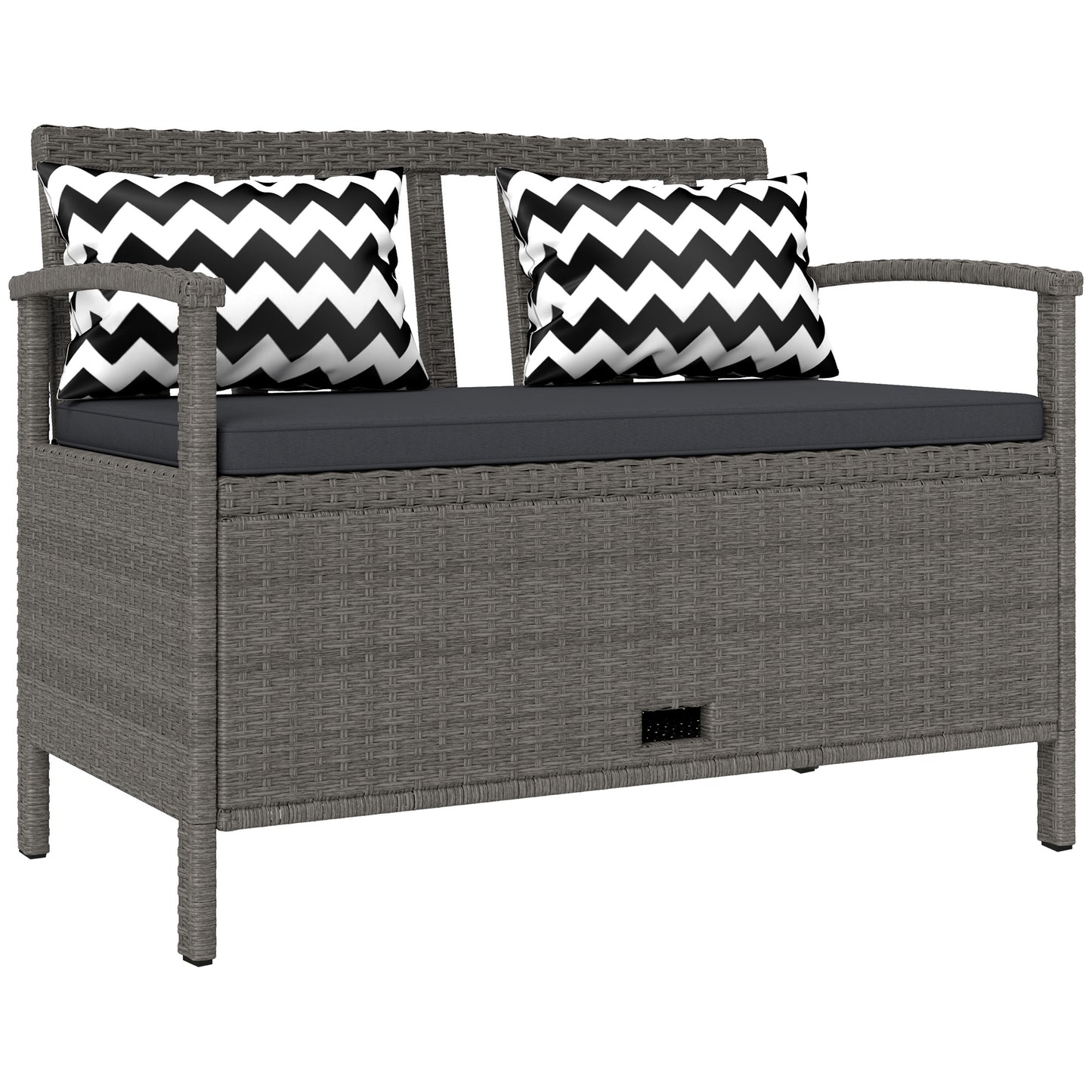 Photo of Outsunny 160L Storage Two-Seater Rattan Bench - Grey in Grey colour on a white background