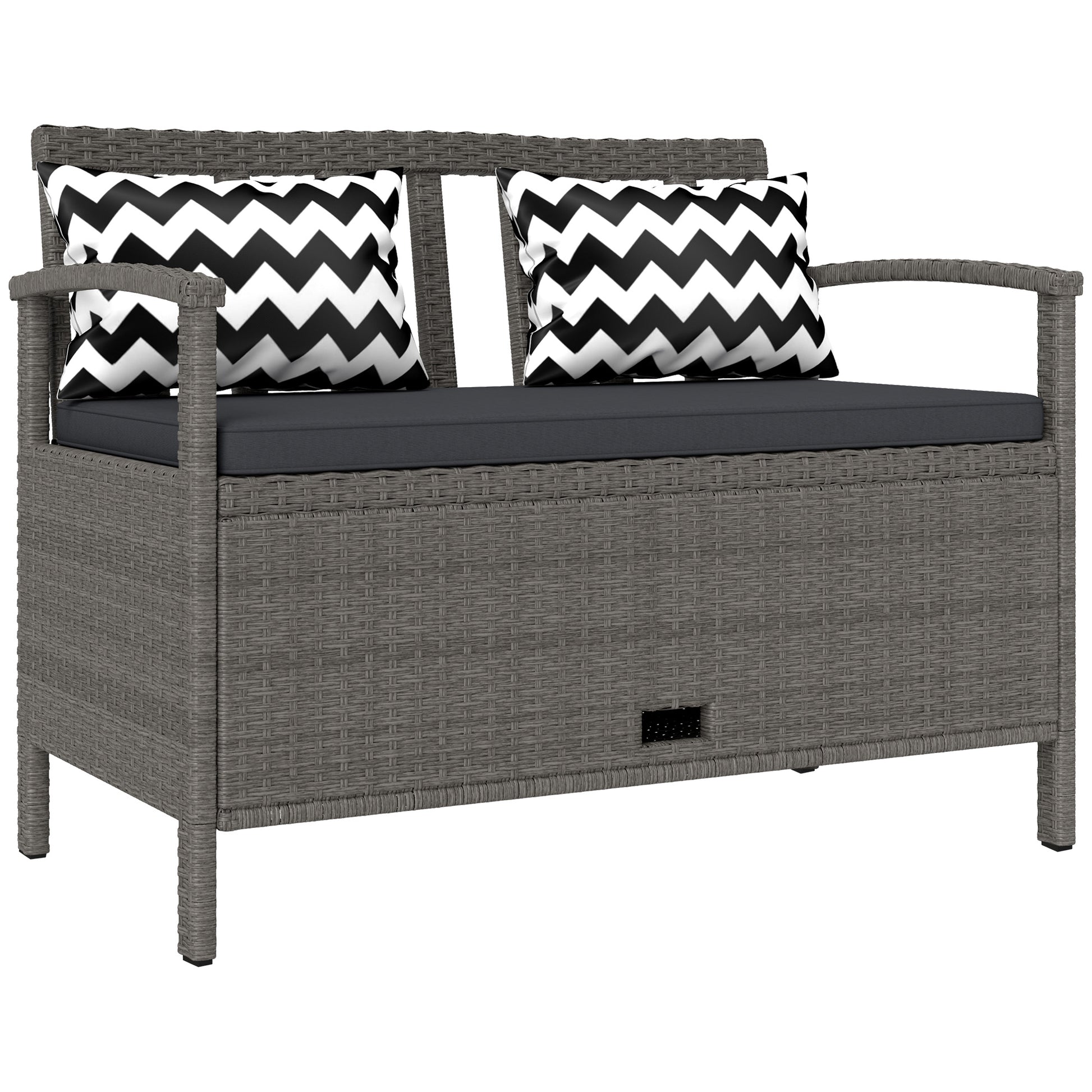 Photo of Outsunny 160L Storage Two-Seater Rattan Bench - Grey in Grey colour on a white background