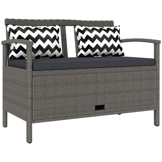 Photo of Outsunny 160L Storage Two-Seater Rattan Bench - Grey in Grey colour on a white background