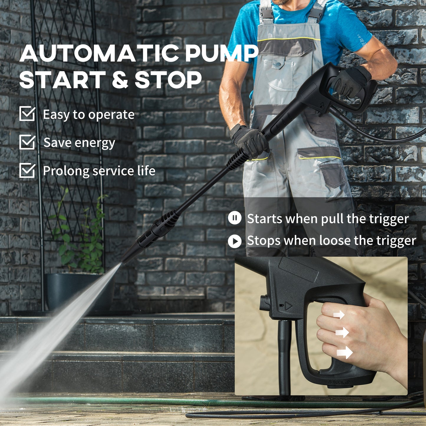 DURHAND 1800W High Pressure Washer, 150 Bar Pressure, 510 L/h Flow, High-Performance Portable Power Washer Jet Wash Cleaner with 6M Hose, Snow Foam Bottle for Garden, Car, Furniture, Yellow