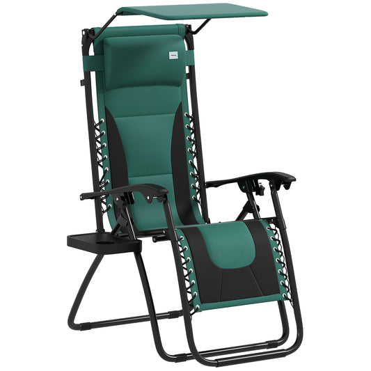 Photo of Outsunny Zero Gravity Lounger Chair, Folding Reclining Patio Chair with Shade Cover, Padded Seat, Cup Holder, Soft Cushion and Headrest for Poolside, Camping, Green in Green colour on a white background