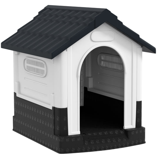 Photo of PawHut Plastic Dog Kennel with Windows, for Garden Patio, Miniature Dogs, 64.5 x 57 x 66cm - Grey in Grey colour on a white background