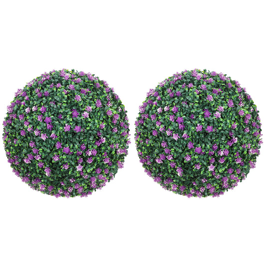Photo of HOMCOM Set of Two Artificial Boxwood Balls Plants - Purple in Purple colour on a white background