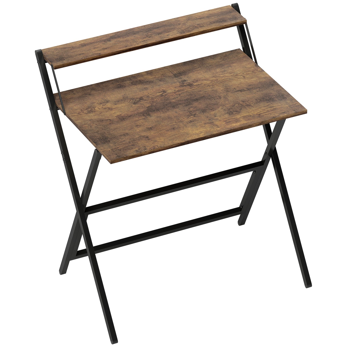 Photo of HOMCOM 81.5 cm Folding Computer Desk with Monitor Shelf - Rustic Brown in Brown colour on a white background