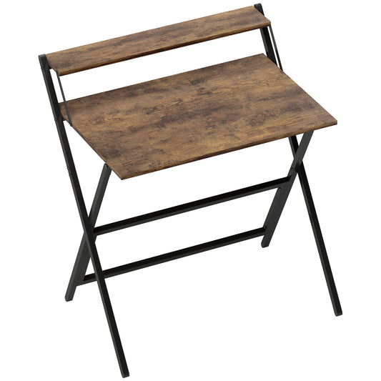 Photo of HOMCOM 81.5 cm Folding Computer Desk with Monitor Shelf - Rustic Brown in Brown colour on a white background