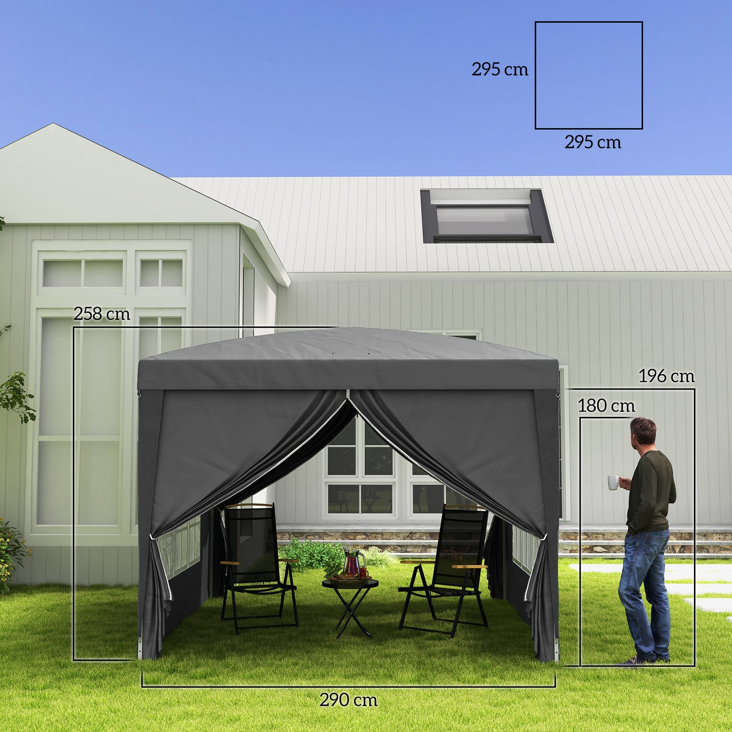 Outsunny 3x3(m) Pop-Up Gazebo, with Curtain Walls and Windows, Grey