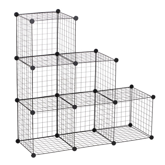 Photo of HOMCOM DIY 6 Cube Metal Wire Rack Interlocking Storage Cabinet Living Room Organiser Display Shelves Black in Black colour on a white background