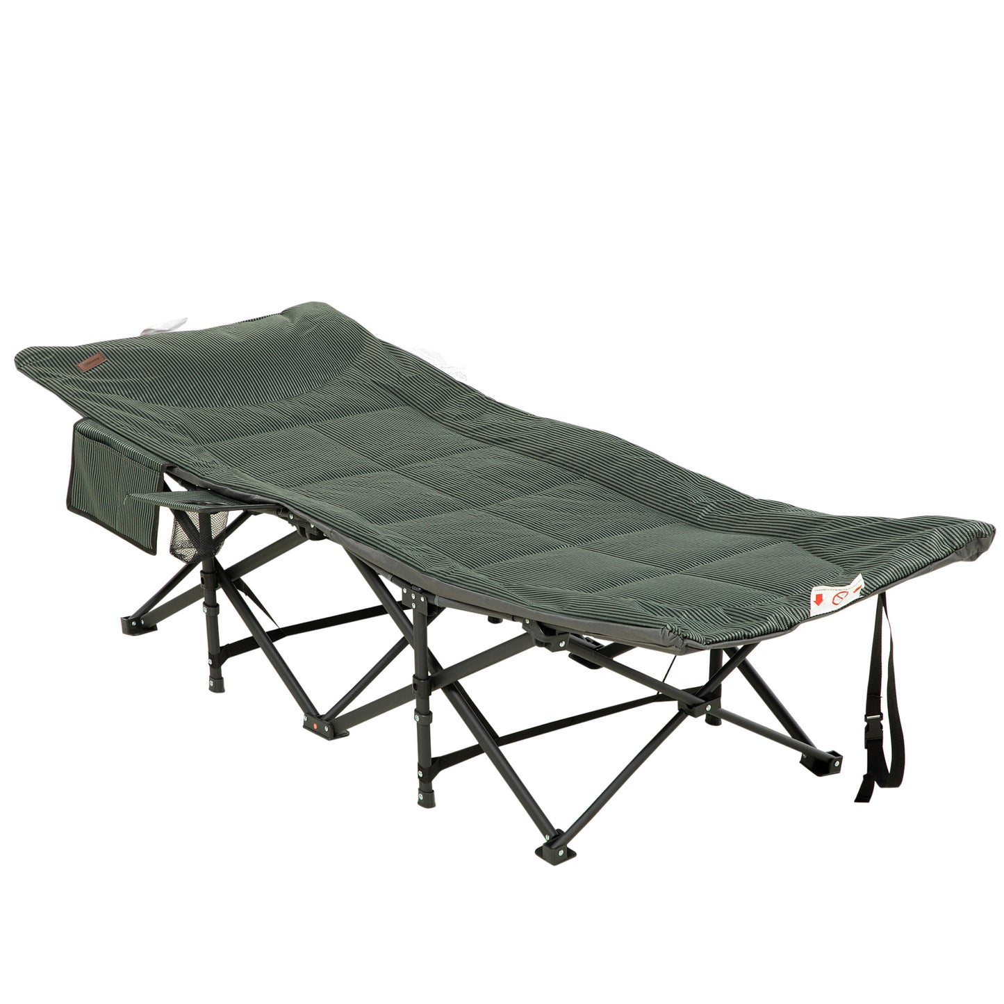 Photo of Outsunny Foldable Camp Bed, Padded Patio Camping Bed with Carry Bag, Magazine Bag and Cup Holder for Outdoor, Garden, Grey in Grey colour on a white background