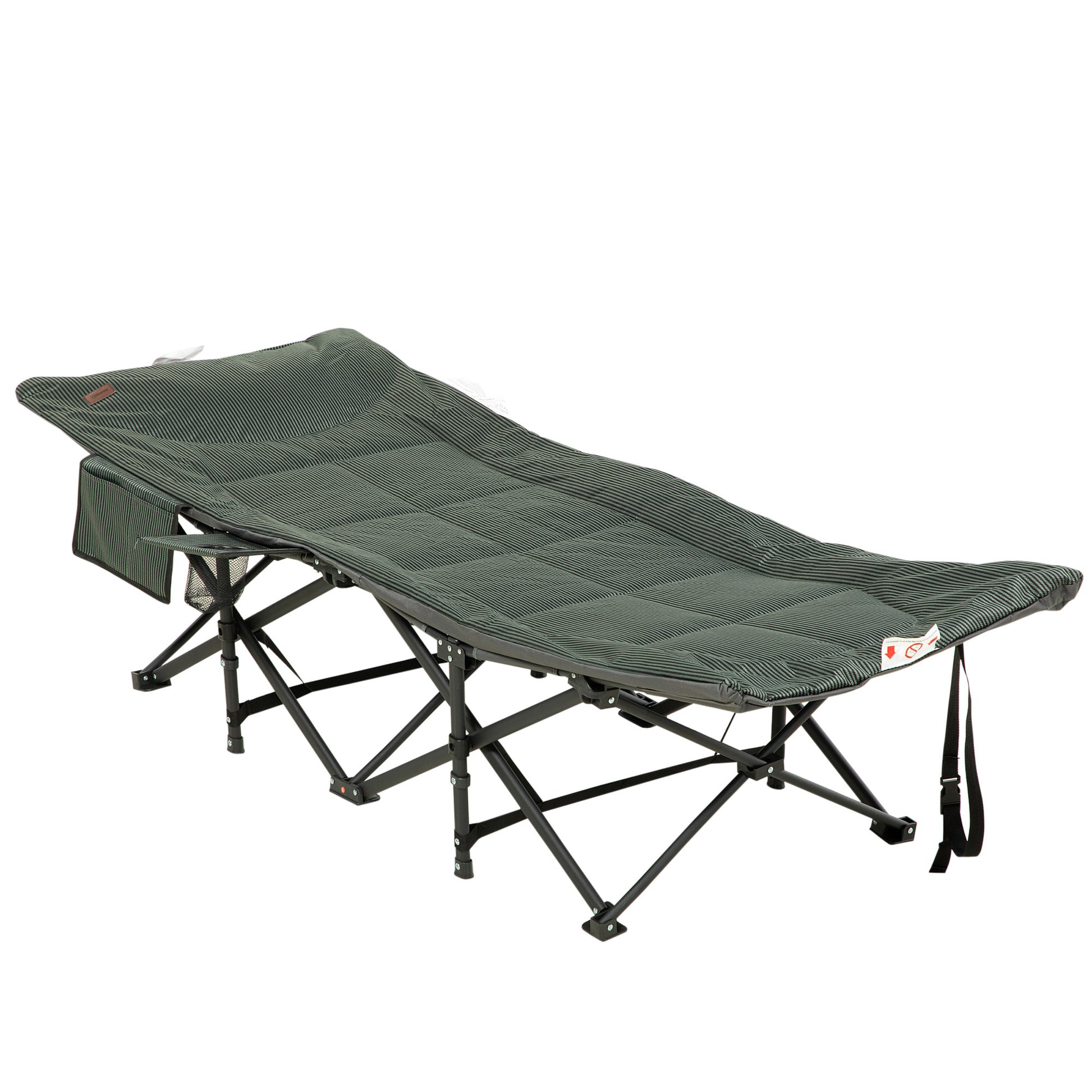 Photo of Outsunny Foldable Camp Bed, Padded Patio Camping Bed with Carry Bag, Magazine Bag and Cup Holder for Outdoor, Garden, Grey in Grey colour on a white background