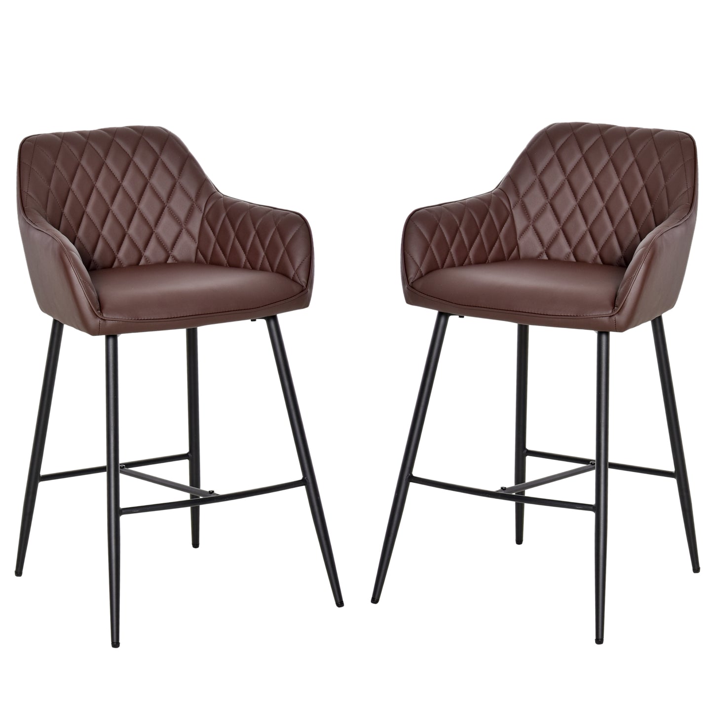 Photo of HOMCOM Set of 2 Bar stools Retro PU Leather Bar Chairs w/ Footrest Metal Frame Comfort Support Stylish Dining Seating Home Brown in Brown colour on a white background
