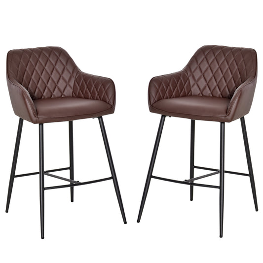 Photo of HOMCOM Set of 2 Bar stools Retro PU Leather Bar Chairs w/ Footrest Metal Frame Comfort Support Stylish Dining Seating Home Brown in Brown colour on a white background