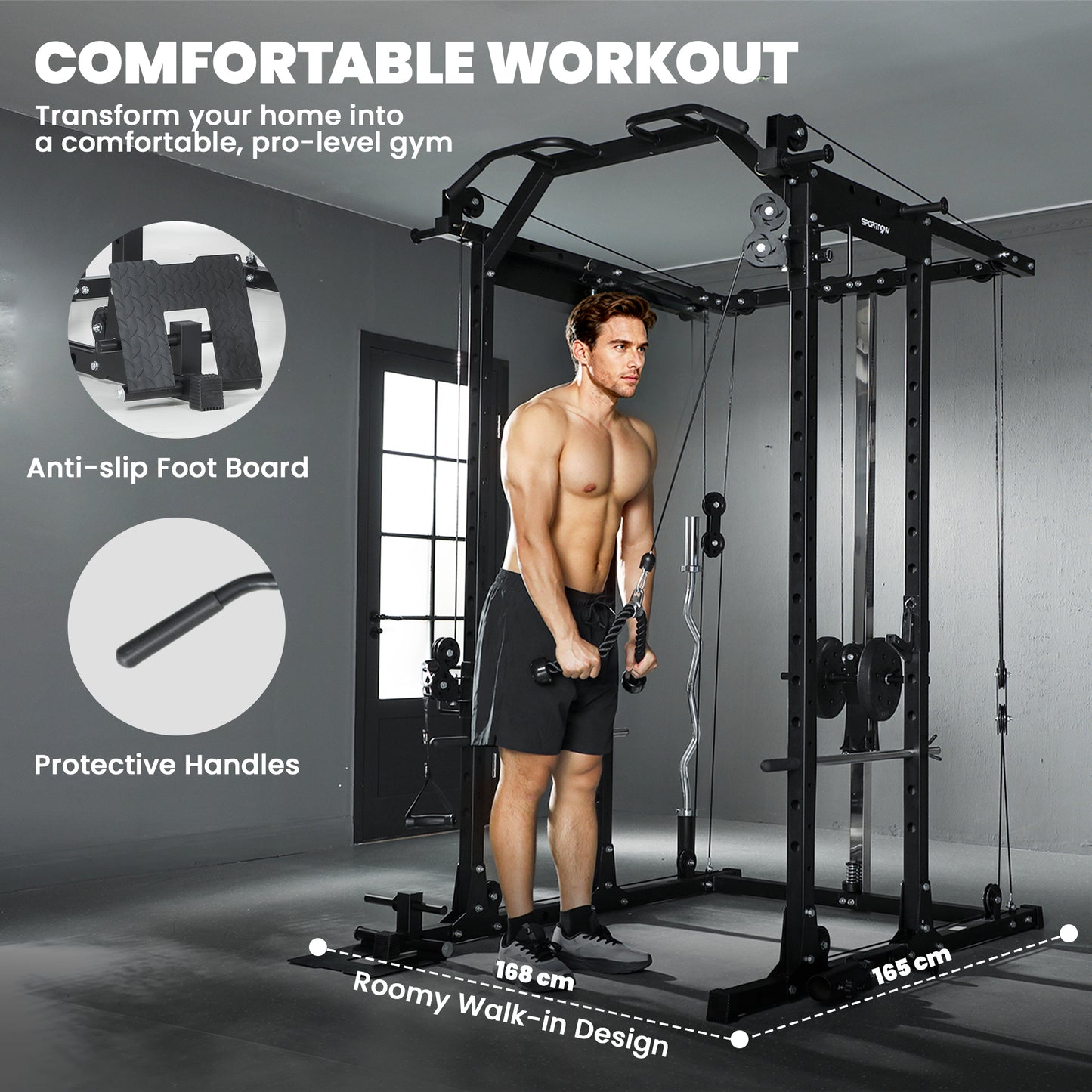 SPORTNOW Lat Pull-Down Home Gym Machine with Cable Crossover for Home Strength Training, Black