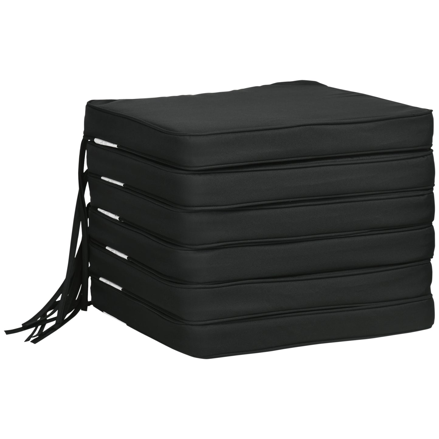 Photo of Outsunny Set of 6 Chair Cushion Seat Pads Dining Chair w/ Straps Indoor Outdoor Removable Tie On Garden Patio, Black in Black colour on a white background