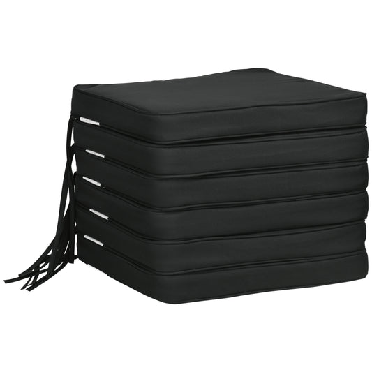 Photo of Outsunny Set of 6 Chair Cushion Seat Pads Dining Chair w/ Straps Indoor Outdoor Removable Tie On Garden Patio, Black in Black colour on a white background