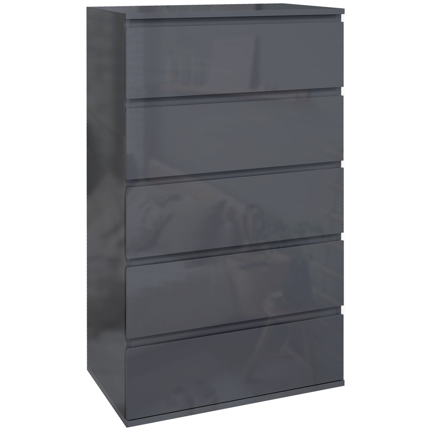 Photo of HOMCOM 5-Drawer Modern Dresser, High Gloss Storage Drawer Unit for Bedroom, Grey in Grey colour on a white background