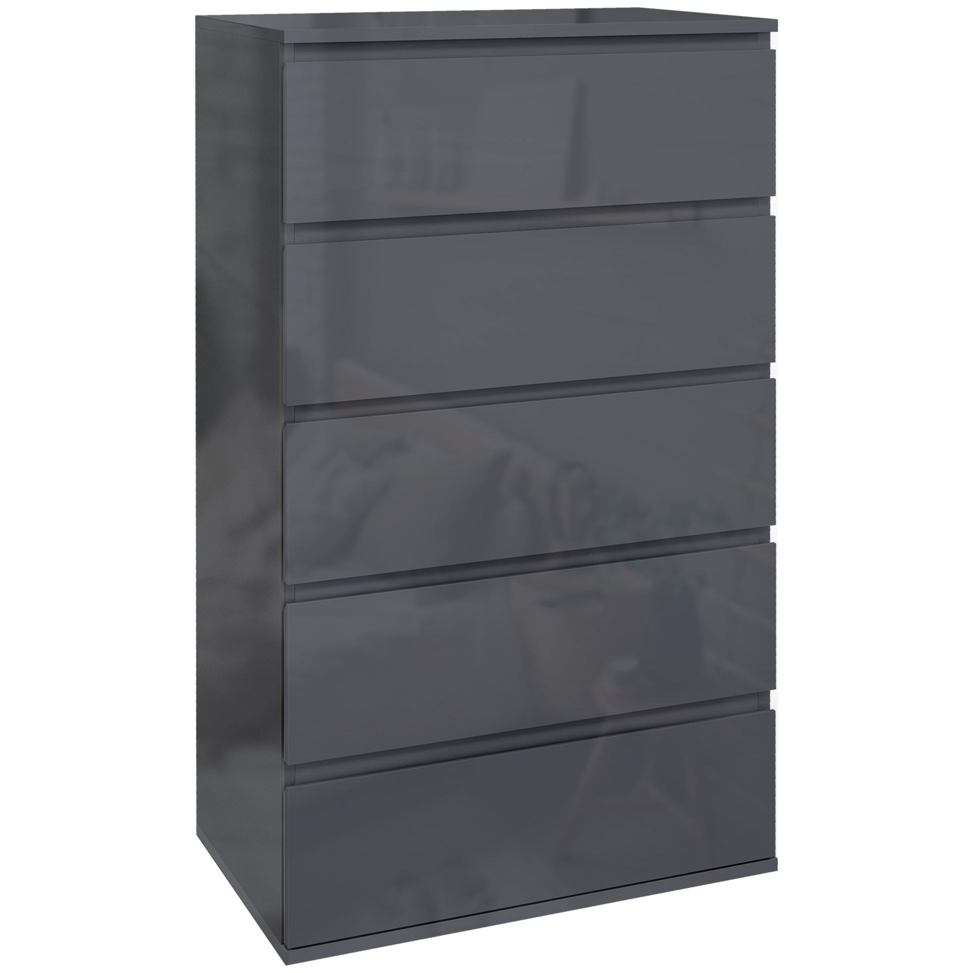 Photo of HOMCOM 5-Drawer Modern Dresser, High Gloss Storage Drawer Unit for Bedroom, Grey in Grey colour on a white background
