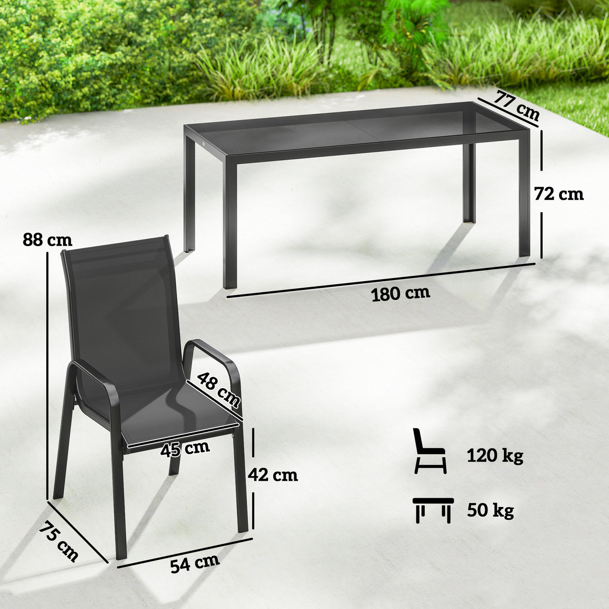 Outsunny 9 Pieces Garden Dining Set, Outdoor Table and Chairs Set for 8, Garden Furniture Set with Tempered Glass Top, Black