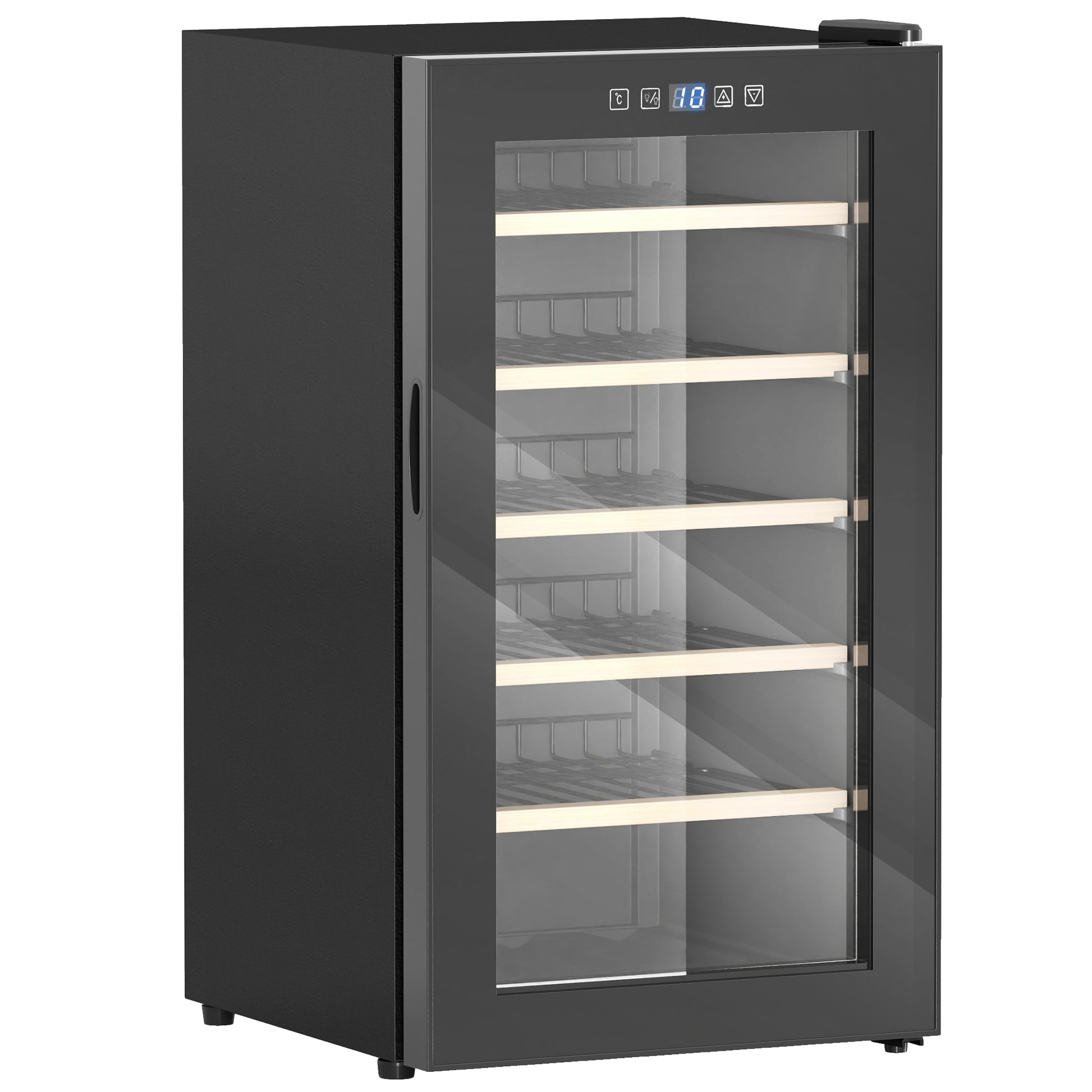 Photo of HOMCOM 41 Bottle Wine Fridge, 91 Litre Capacity, 45cm Freestanding Wine Cooler Fridge with Glass Door, LED Light, Digital Touch Screen, Temperature Control, Black in Black colour on a white background