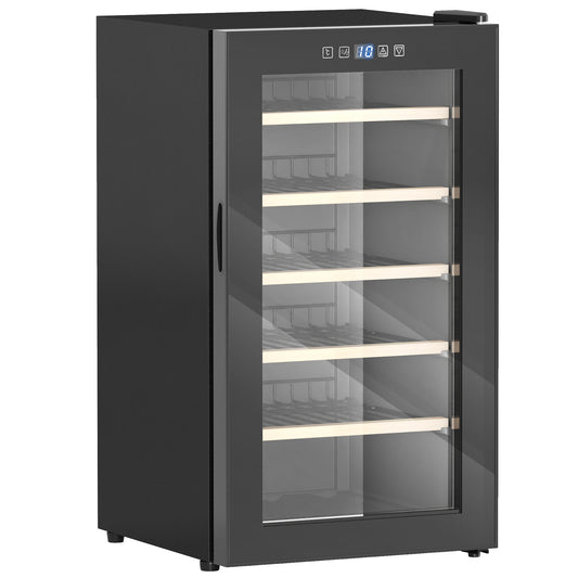 Photo of HOMCOM 41 Bottle Wine Fridge, 91 Litre Capacity, 45cm Freestanding Wine Cooler Fridge with Glass Door, LED Light, Digital Touch Screen, Temperature Control, Black in Black colour on a white background