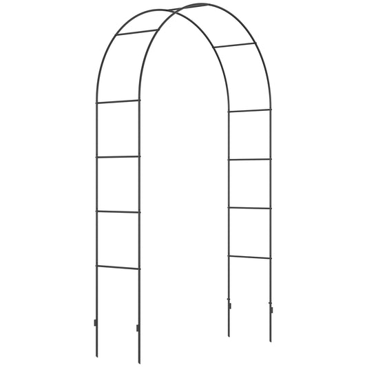 Photo of Outsunny Outdoor Garden Arch, Metal Garden Arbor for Climbing Plants, Roses, Vines, Wedding Arch for Outdoor, 140L x 40W x 240H cm, Black in Black colour on a white background