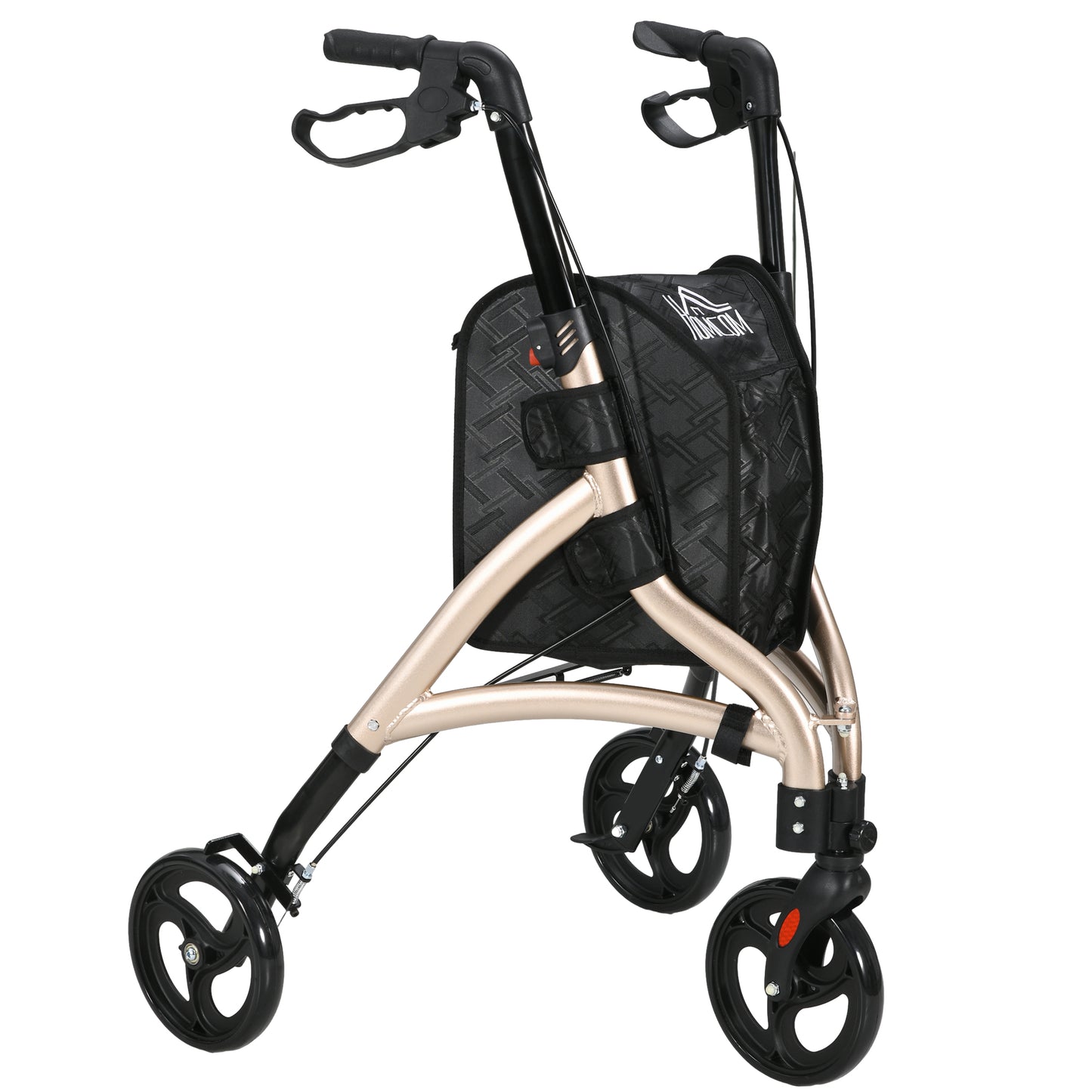 Photo of HOMCOM 3 Wheel Rollator, Lightweight Aluminium Tri Walker with Adjustable Handle, Storage Bag and Dual Brakes, 5.3kg, Gold Tone in Tone colour on a white background