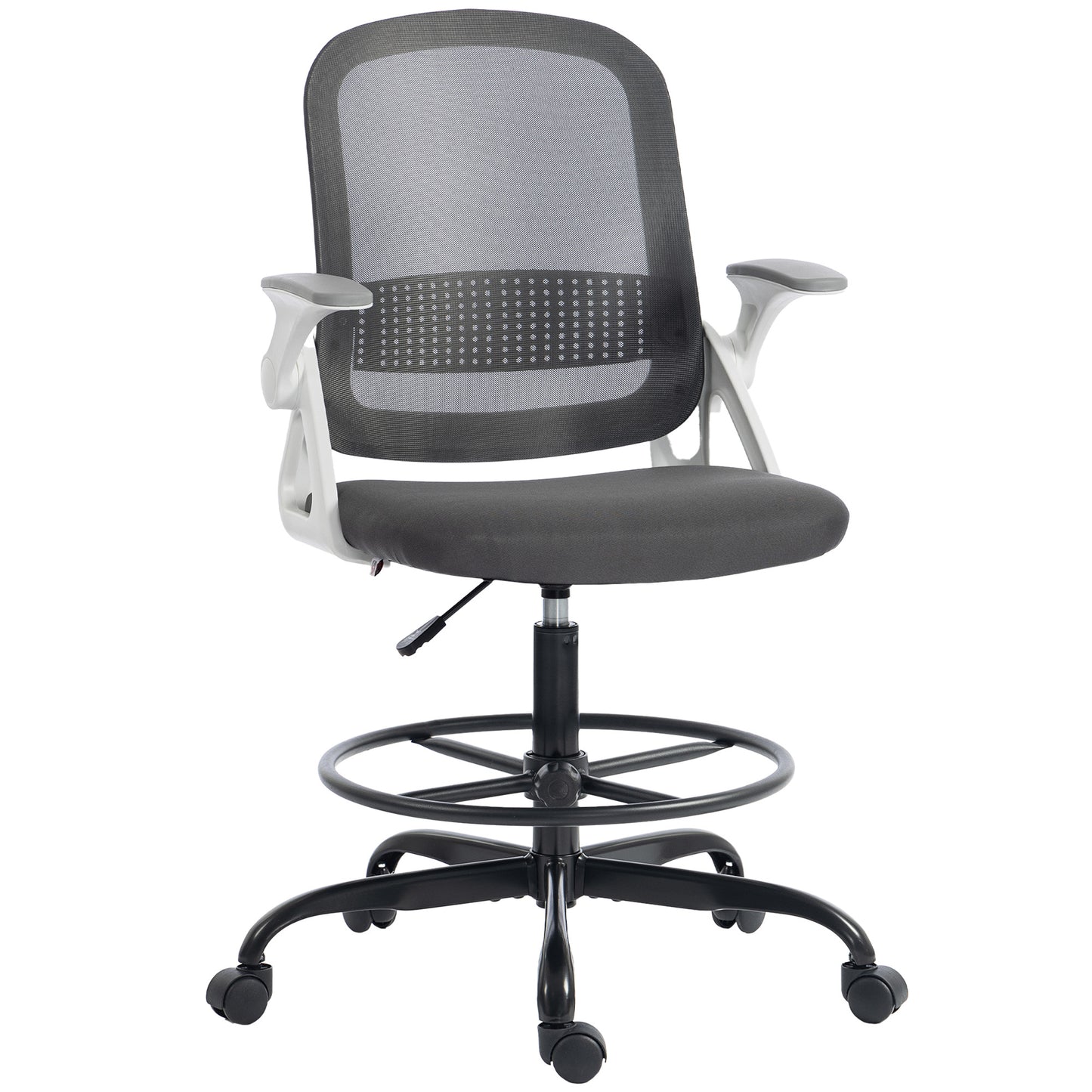 Photo of HOMCOM Painting Chair, Mesh Computer Desk Chair with Flip-up Armrests, Grey in Grey colour on a white background