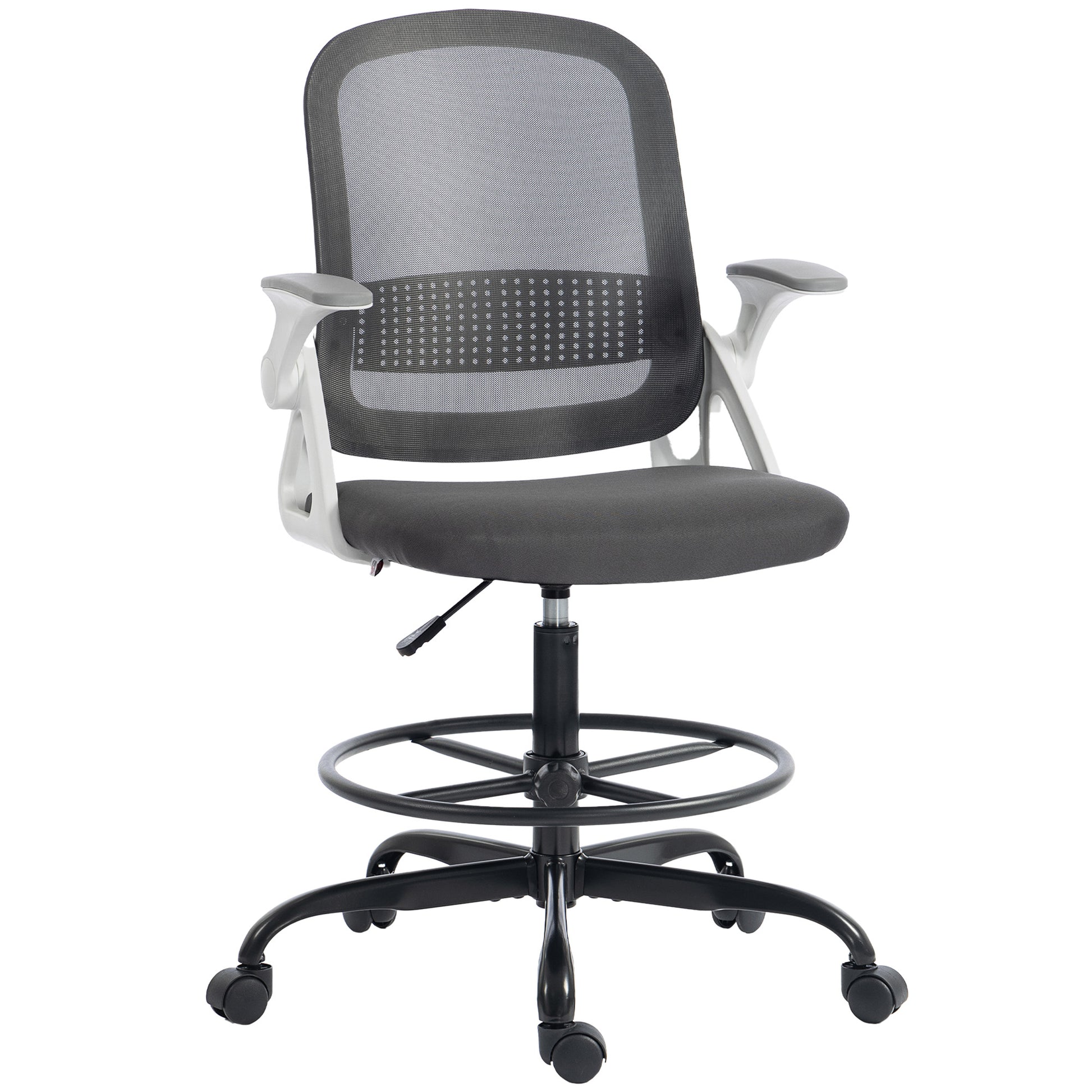 Photo of HOMCOM Painting Chair, Mesh Computer Desk Chair with Flip-up Armrests, Grey in Grey colour on a white background