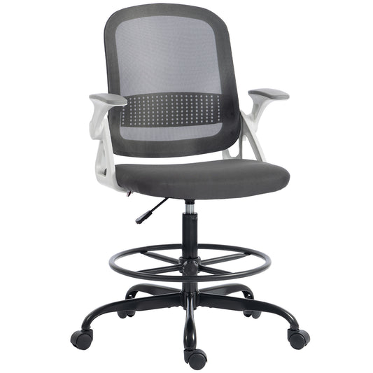 Photo of HOMCOM Painting Chair, Mesh Computer Desk Chair with Flip-up Armrests, Grey in Grey colour on a white background