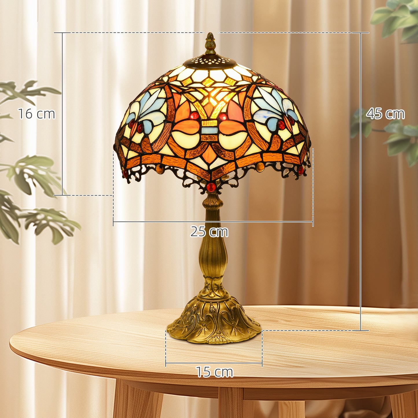 HOMCOM Tiffany Lamp, Stained Glass Table Lamp, Handcrafted Artisan Collectible, Suitable for Living Room and Bedside, Multi-Coloured, Ф25 x 45Hcm, Zinc Alloy.