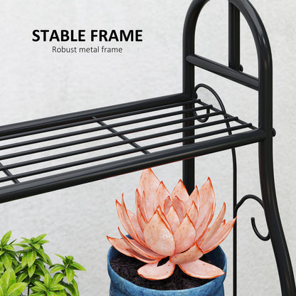 Outsunny plant stand close-up showing a slatted metal shelf and sturdy frame