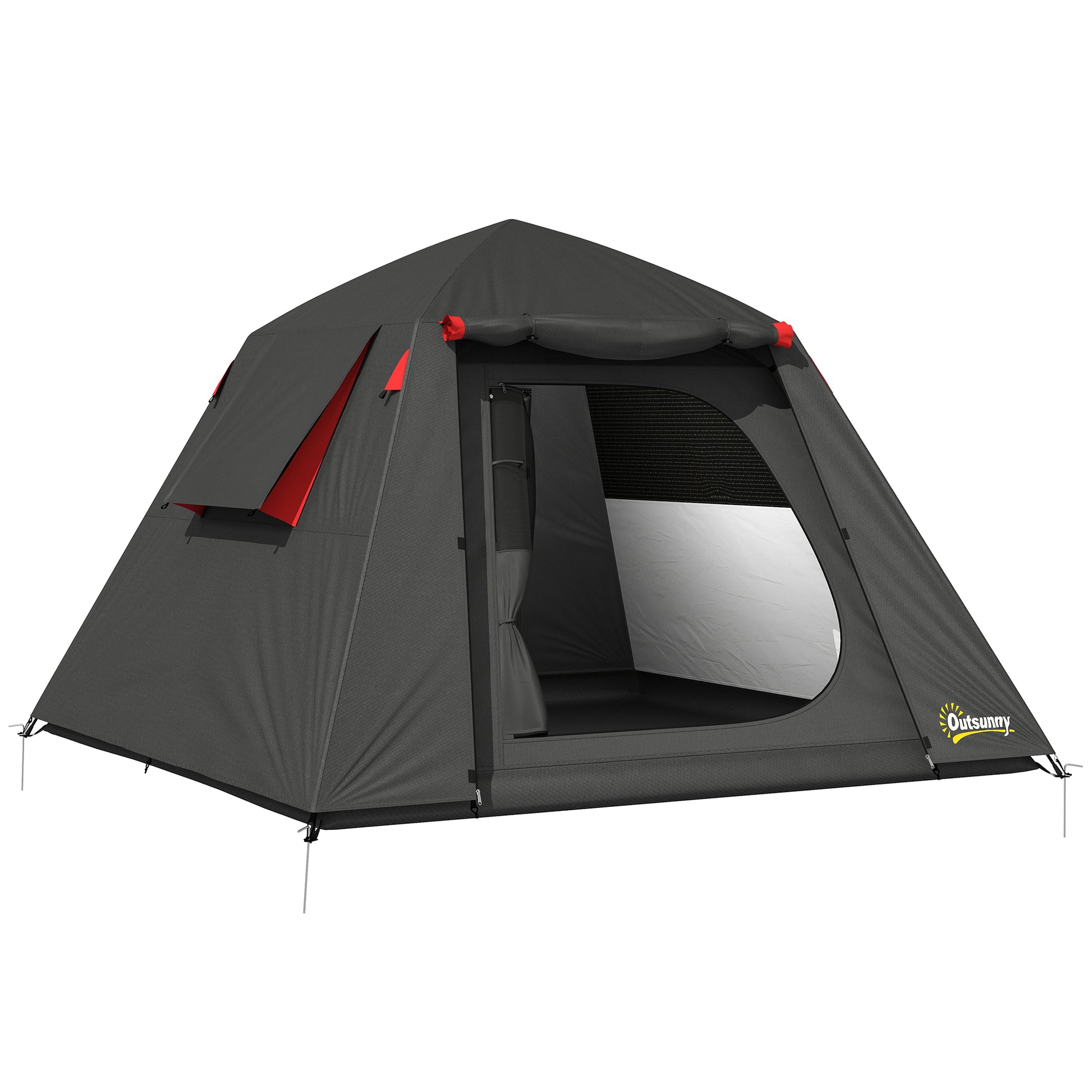 Photo of Outsunny Camping Tent 3000mm Waterproof Tent with 2 Doors, Dark Grey and Red in Red colour on a white background