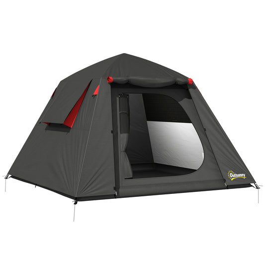 Photo of Outsunny Camping Tent 3000mm Waterproof Tent with 2 Doors, Dark Grey and Red in Red colour on a white background
