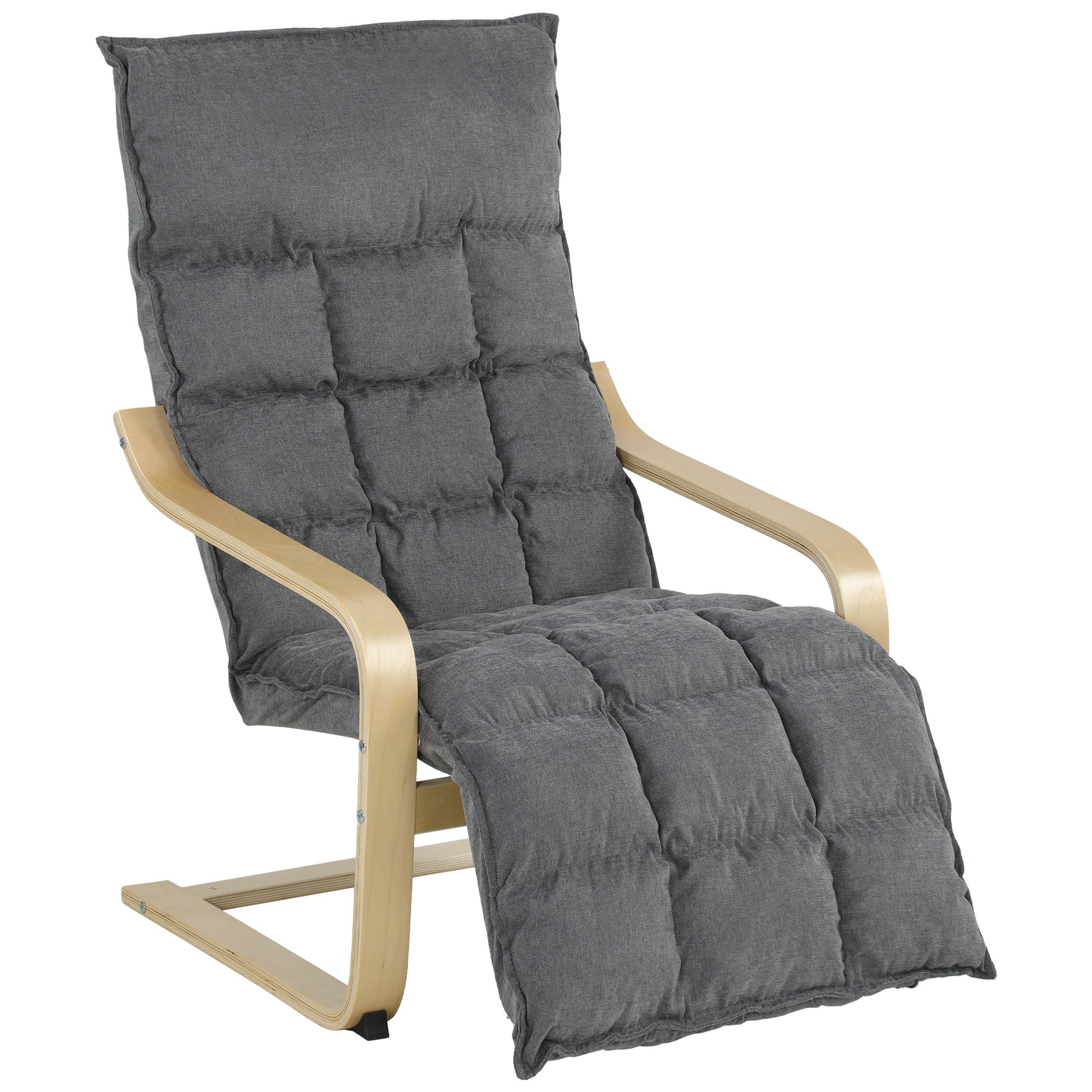 Photo of HOMCOM Modern Accent Chair, Leisure Lounge Chair Armchair with Footrest, Plush Cushion, Curved Legs and Arms, Grey in Grey colour on a white background