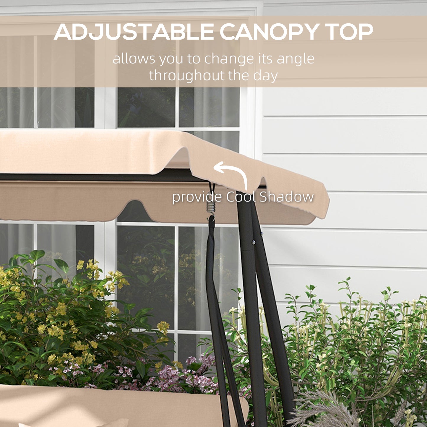 Outsunny Three-Person Garden Swing Chair, with Adjustable Canopy - Light Brown