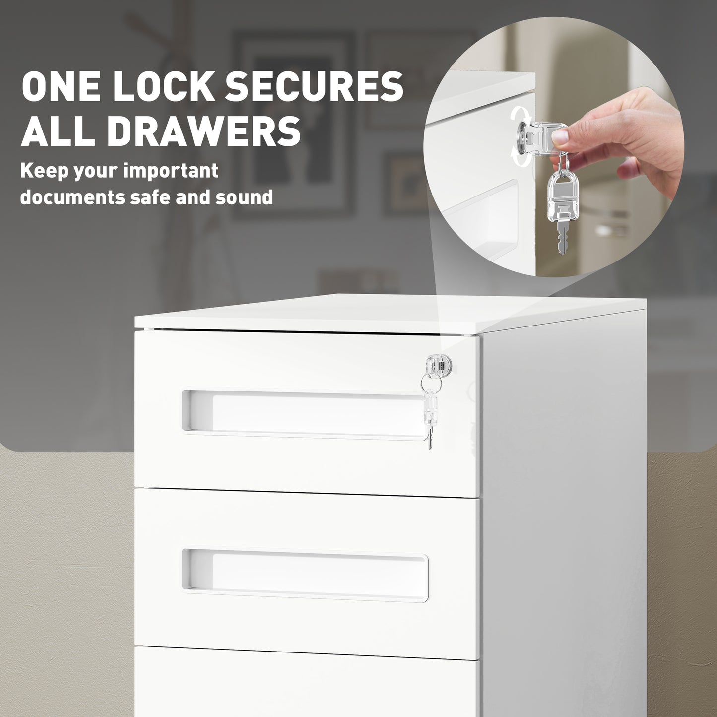 Vinsetto Three-Drawer Steel Filing Cabinet - White