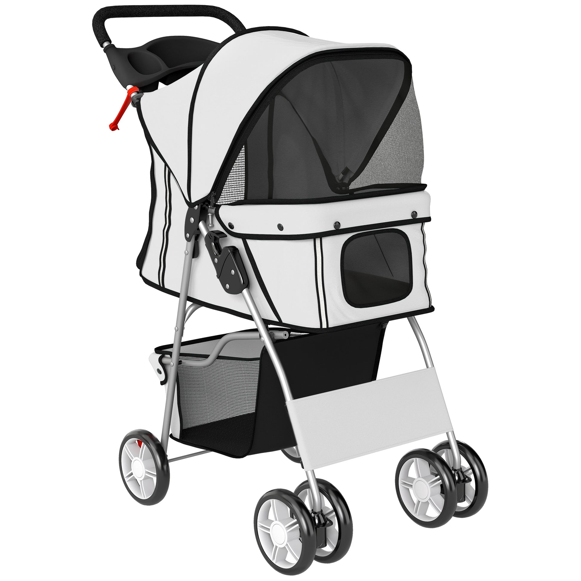 Photo of PawHut Dog Pram, Pet Stroller with Reflective Strips, Foldable Cat Stroller with 360° Swivel Wheels, Grey in Grey colour on a white background