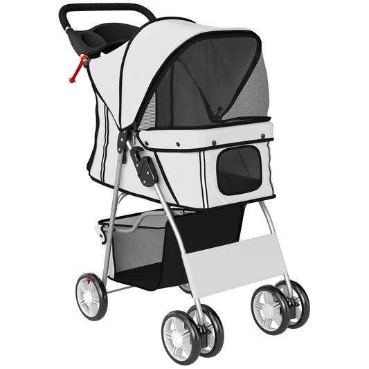 Photo of PawHut Dog Pram, Pet Stroller with Reflective Strips, Foldable Cat Stroller with 360° Swivel Wheels, Grey in Grey colour on a white background