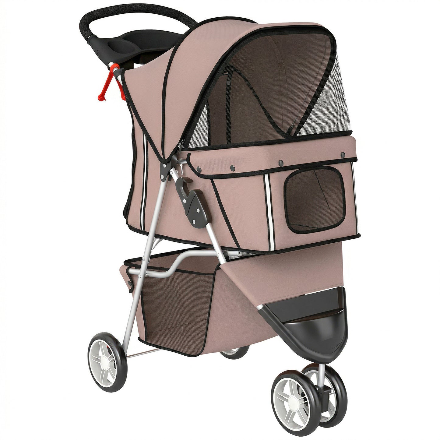 Photo of PawHut Dog Stroller, 3 Wheels Foldable Pet Stroller with Adjustable Canopy, Storage Basket for Small Mini Breeds, Coffee in Coffee colour on a white background