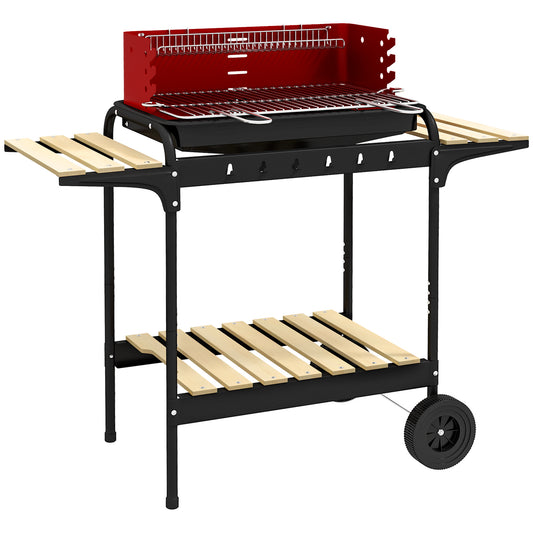 Photo of Outsunny Charcoal BBQ, with Five Position Grill Grate - Red in Red colour on a white background