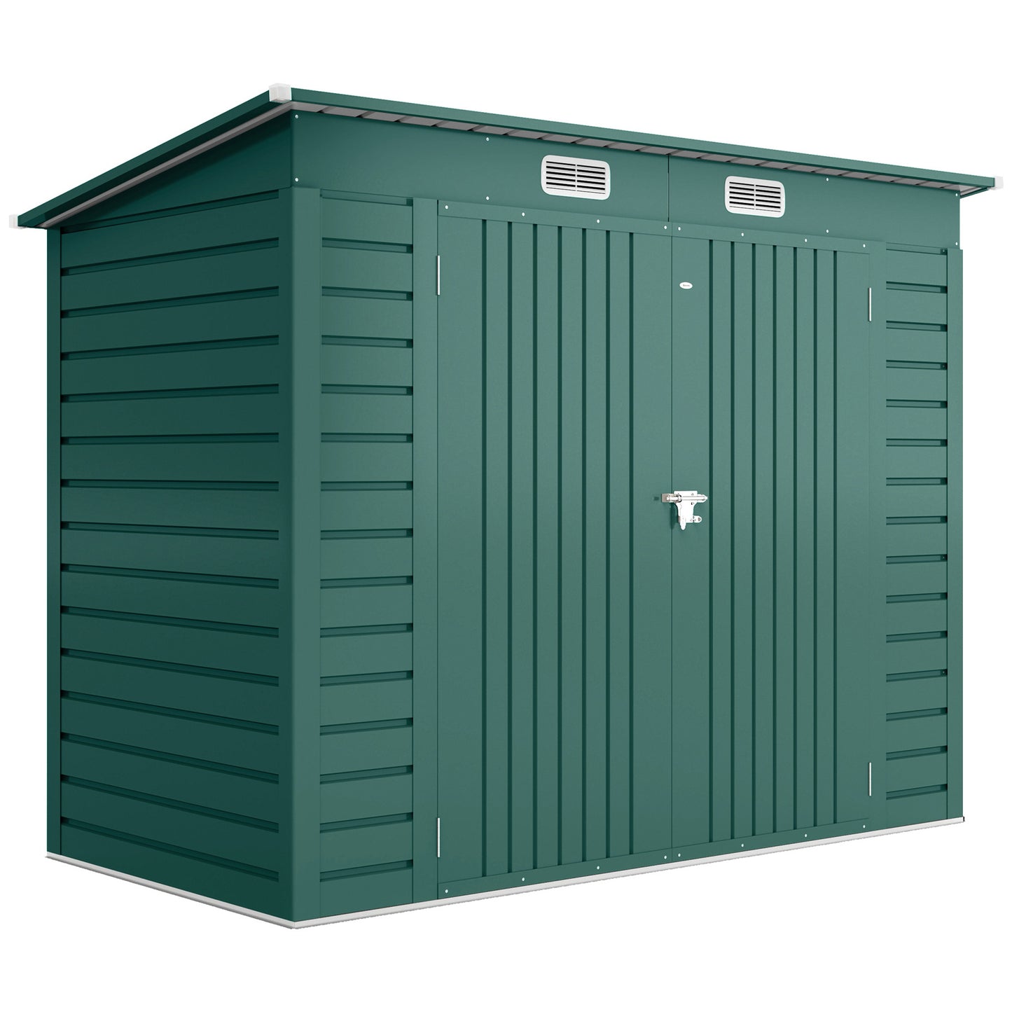 Photo of Outsunny 3.7 x 7.9ft Galvanised Steel Shed, with Latched Door and Padlock - Green in Green colour on a white background