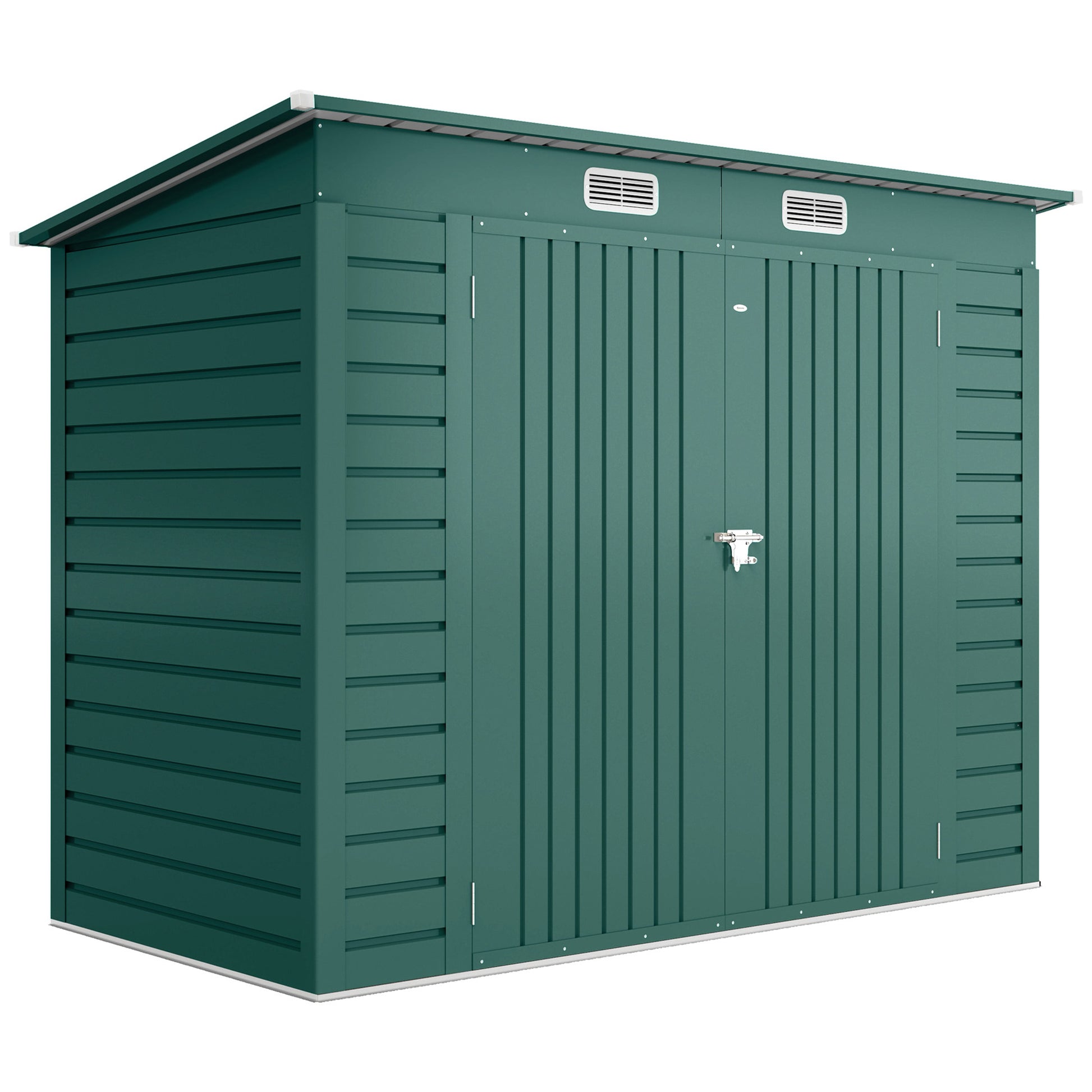 Photo of Outsunny 3.7 x 7.9ft Galvanised Steel Shed, with Latched Door and Padlock - Green in Green colour on a white background