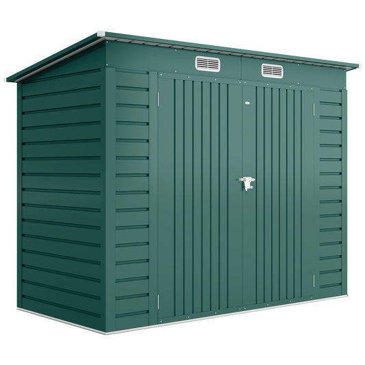 Photo of Outsunny 3.7 x 7.9ft Galvanised Steel Shed, with Latched Door and Padlock - Green in Green colour on a white background