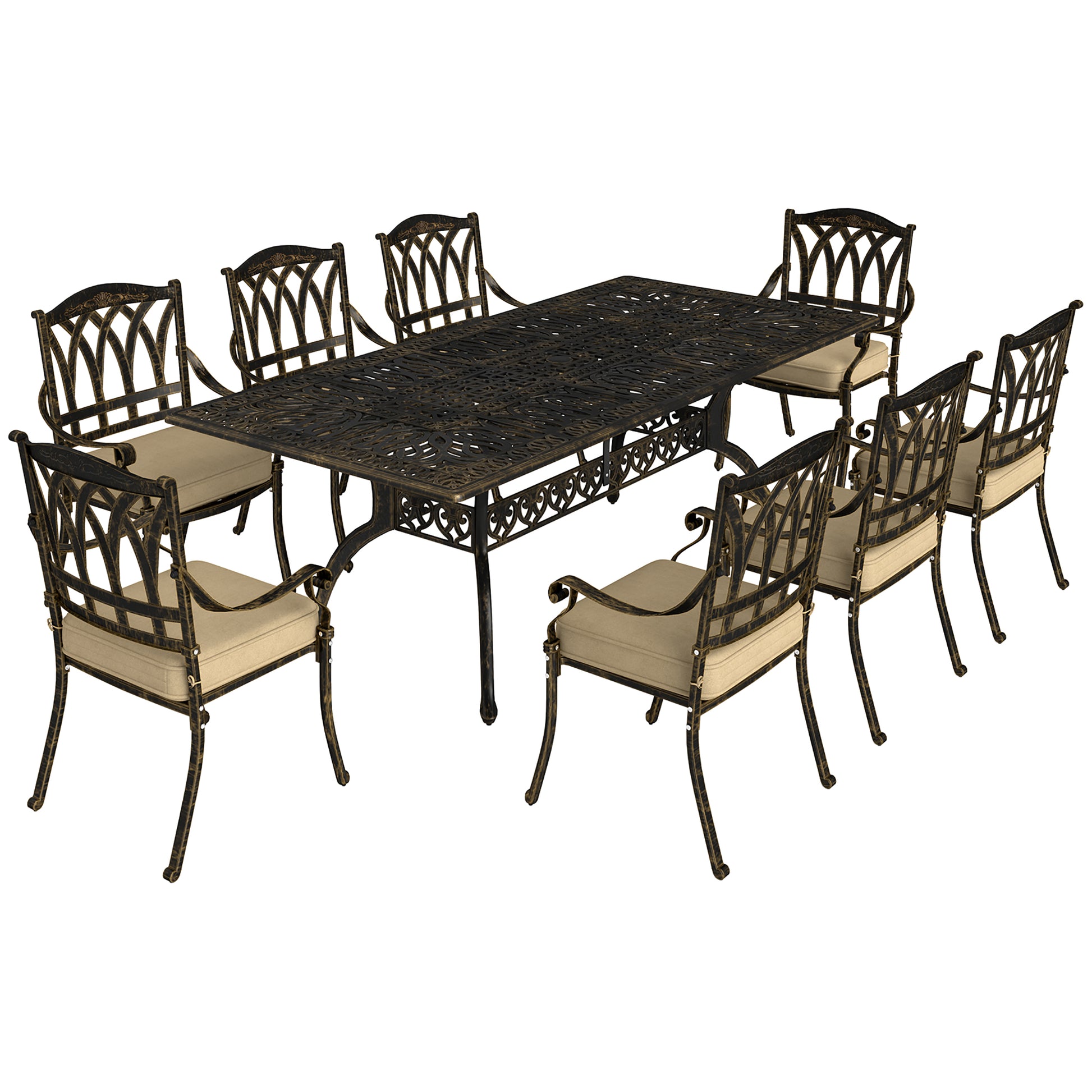 Photo of Outsunny Nine-Piece Cast Aluminium Garden Dining Set - Bronze Tone in Tone colour on a white background