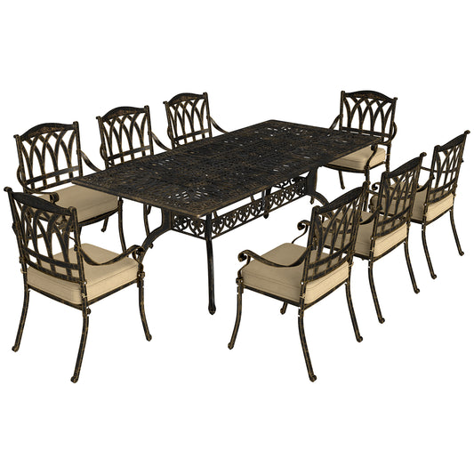 Photo of Outsunny Nine-Piece Cast Aluminium Garden Dining Set - Bronze Tone in Tone colour on a white background