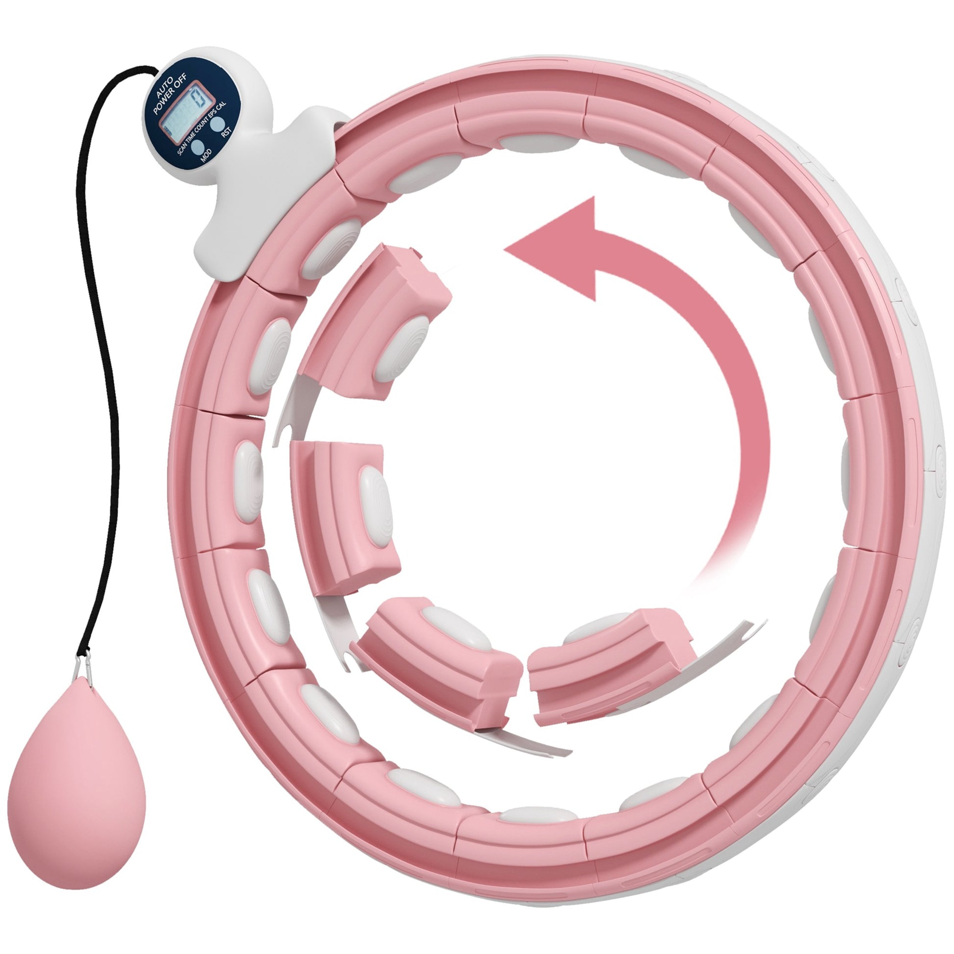Photo of SPORTNOW Smart Weighted Hula Hoop, Massage Hula Ring w/ 16 Detachable Knots, 360° Auto-Rotating Ball, Digital Counter, Pink in Pink colour on a white background