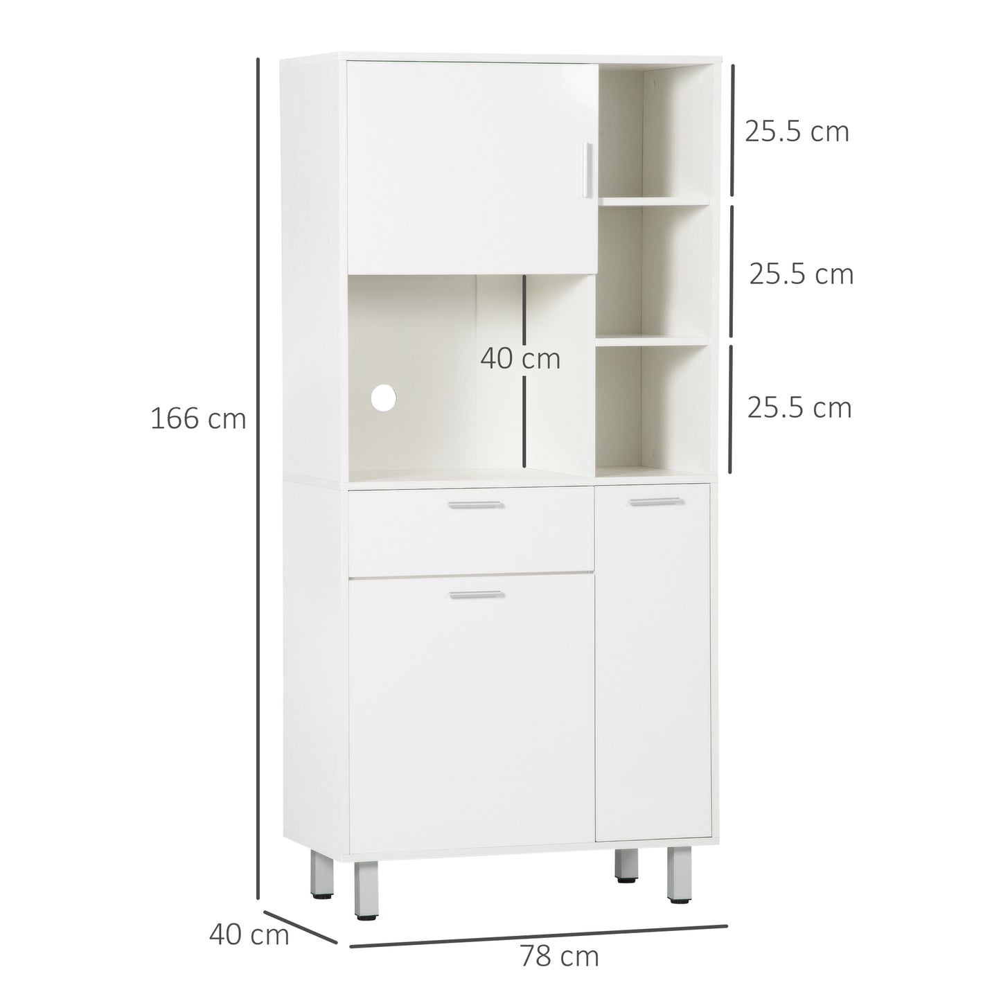 HOMCOM Kitchen Cupboard, Modern Kitchen Storage Cabinet with Shelves and Drawer, Free Standing Kitchen Sideboard, 166 cm, White
